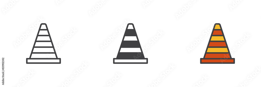 Traffic cone different style icon set Traffic cone different style icon set