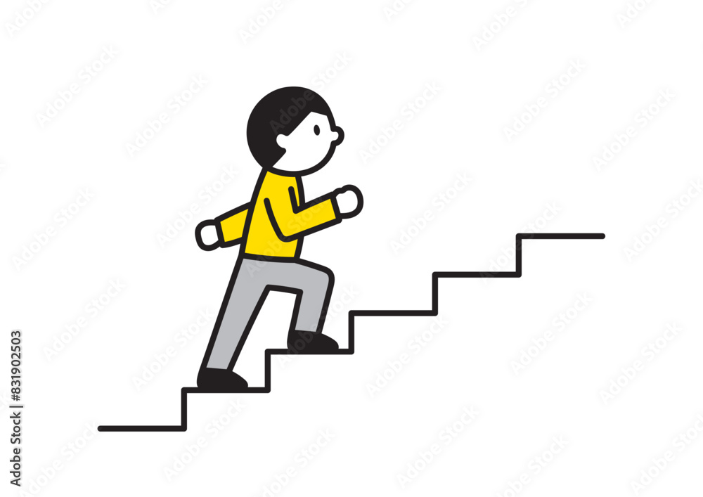 階段を上る人物のシンプルなイラスト