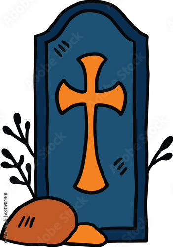 A cemetery gravestone with a cross on top of it