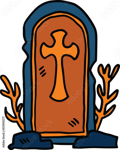 A cemetery gravestone with a cross on top of it