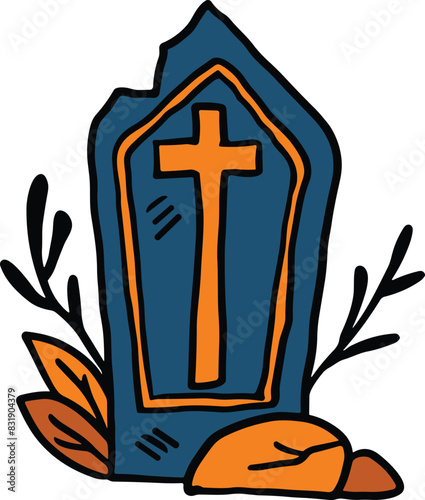 A cemetery gravestone with a cross on top of it