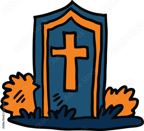 A cemetery gravestone with a cross on top of it