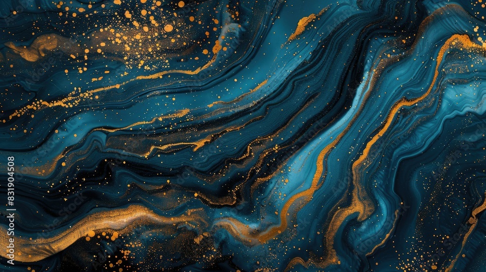 Abstract blue marble background with golden veins, blue and gold colors, Generative AI
