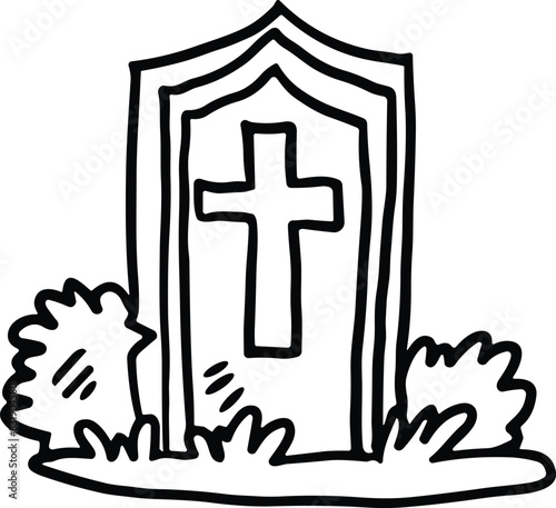 A cemetery gravestone with a cross on top of it