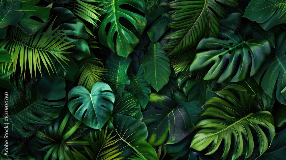 Tropical leaves background, banner with green floral pattern Tropical leaves background, banner with green floral pattern