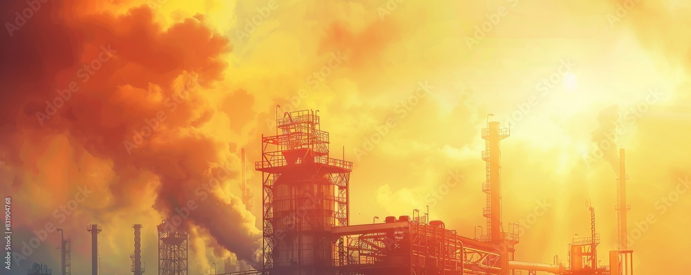 Modern steel production facility close up, focus on, copy space, vibrant colors, Double exposure silhouette with molten metal