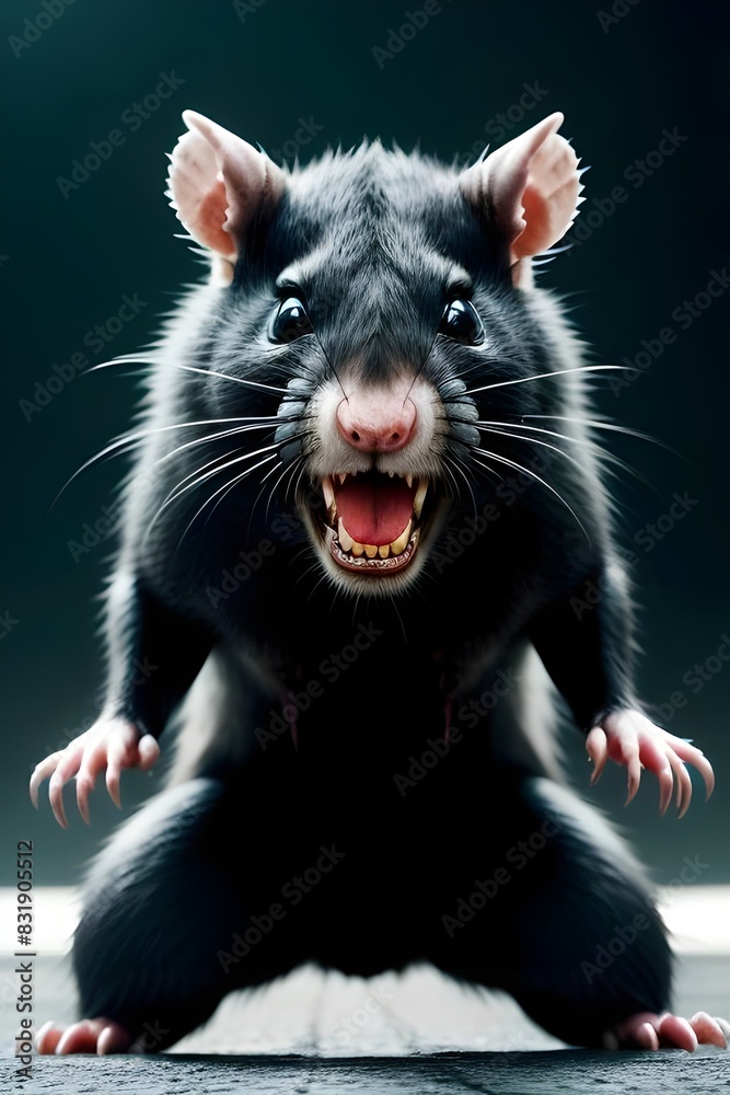 an illustration of an evil rabid rat, sinister, fierce, aggressive ...
