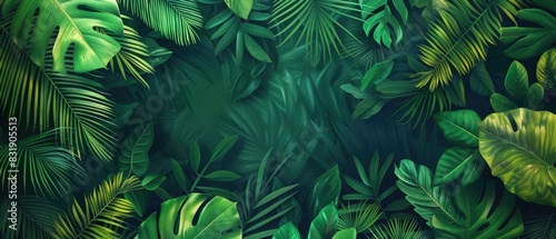 Tropical leaves background  banner with green floral pattern
