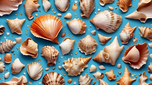 Pattern of seashells seamless as wrapping paper, wallpaper, stickers, or notebook cover.