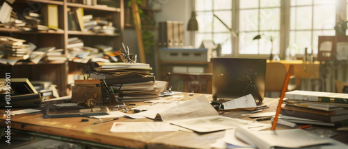 Sunlight filters through a window onto a vintage-style orderly workspace.