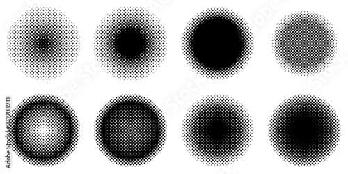 ハーフトーン　黒丸　シンプルベクターイラストセット