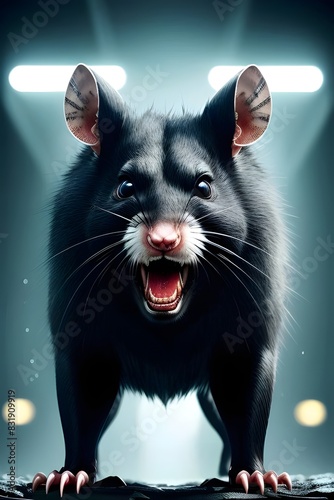 an illustration of an evil rabid rat, sinister, fierce, aggressive, menacing, dark, vicious, angry, wild, animal, horror, frightening, terrifying, savage, creepy, dangerous, ferocious, nasty photo
