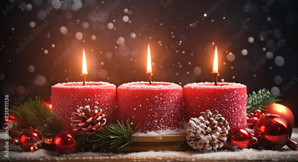 Advent Candles In Christmas Wreath On Snow Advent Candles In Christmas Wreath On Snow