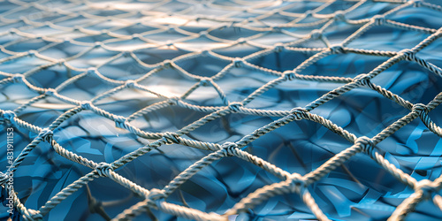 BANNER abstract closeup macro real photo beautiful wallpaper Fisherman rope net texture fiber surface pattern Futuristic subtle waving lines art modern background Dark green blue colour.
 photo