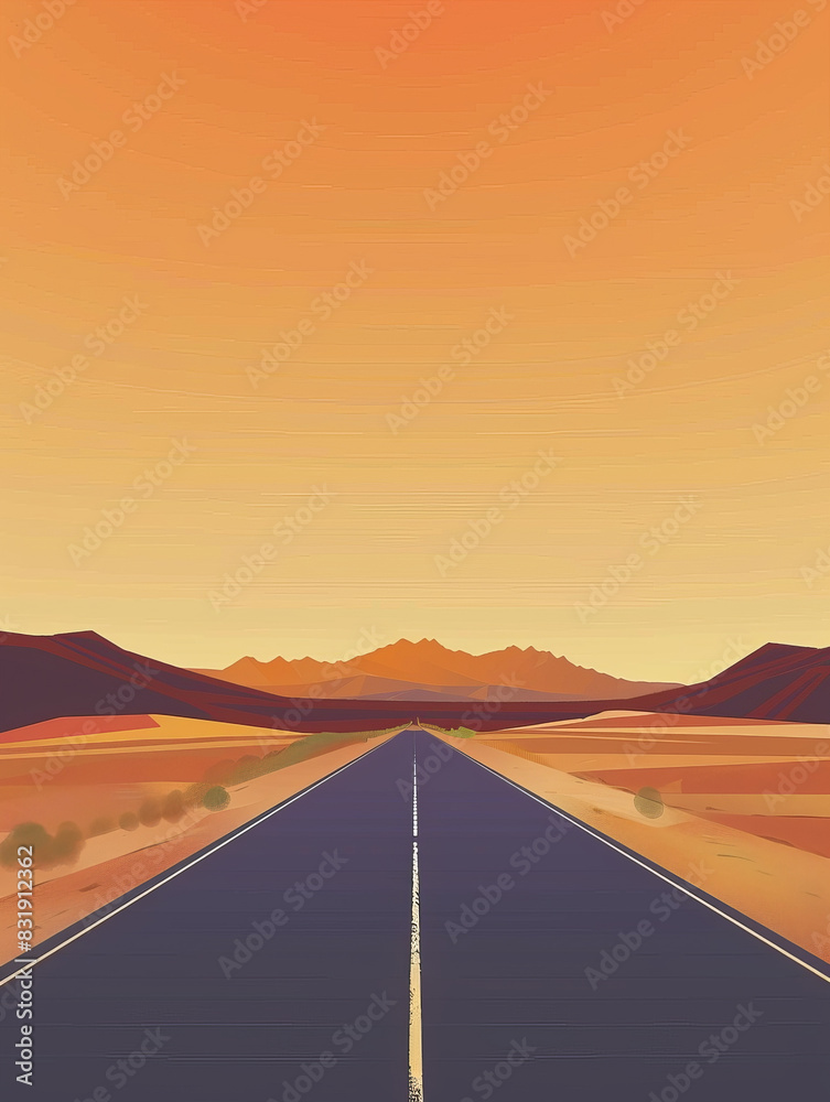 Desert Gobi Highway Illustration