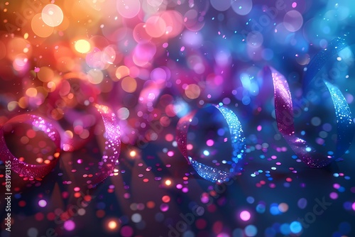 Abstract Festive background. Glitter vintage lights background with lights defocused. Christmas and New Year feast bokeh background with copyspace.