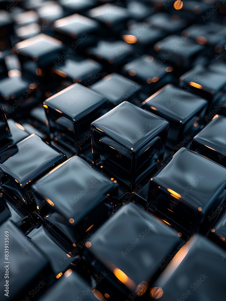 Alot of 3D cubes poping out of floor with dark color Alot of 3D cubes poping out of floor with dark color