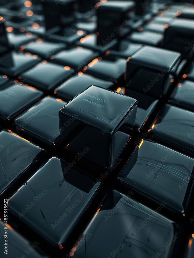 Fototapeta premium Alot of 3D cubes poping out of floor with dark color