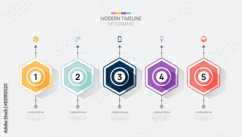 Infographic vector template with 5 steps for business. geometric label. for content, brochure, diagram, timeline, web design. Vector
