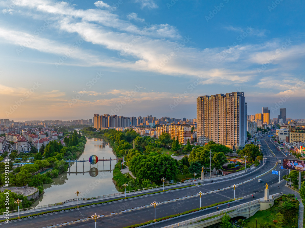 Huaian, Jiangsu Province: China's North-South boundary symbol park in the morning light