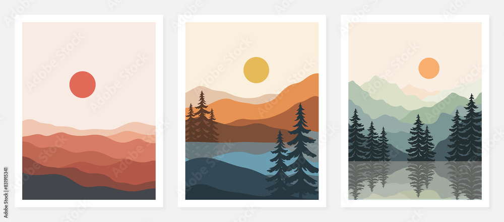 landscape background.wall art vector. Foliage line art drawing with abstract shape.Plant Art design for print, cover, wallpaper, Minimal and natural wall. landscape background.wall art vector. Foliage line art drawing with abstract shape.Plant Art design for print, cover, wallpaper, Minimal and natural wall.