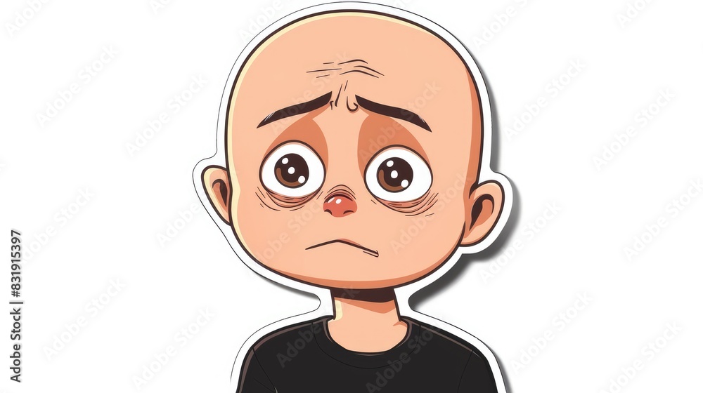 Sticker depicting a bald cartoon man looking upset