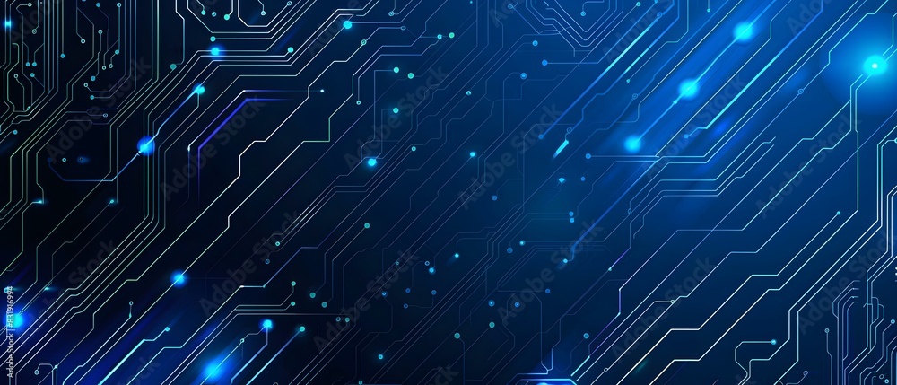 Blue technology background with a circuit board and light effect presentation design template for business, science or tech themes. Vector illustration of a blue digital futuristic abstract Blue technology background with a circuit board and light effect presentation design template for business, science or tech themes. Vector illustration of a blue digital futuristic abstract