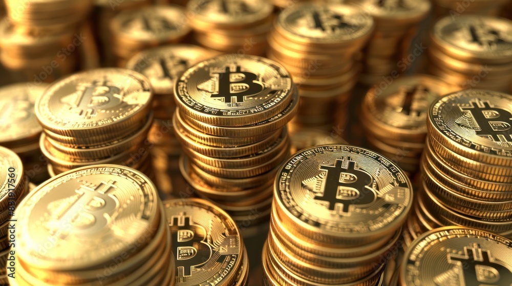 3D illustration of a pile of golden circle coins 3D illustration of a pile of golden circle coins