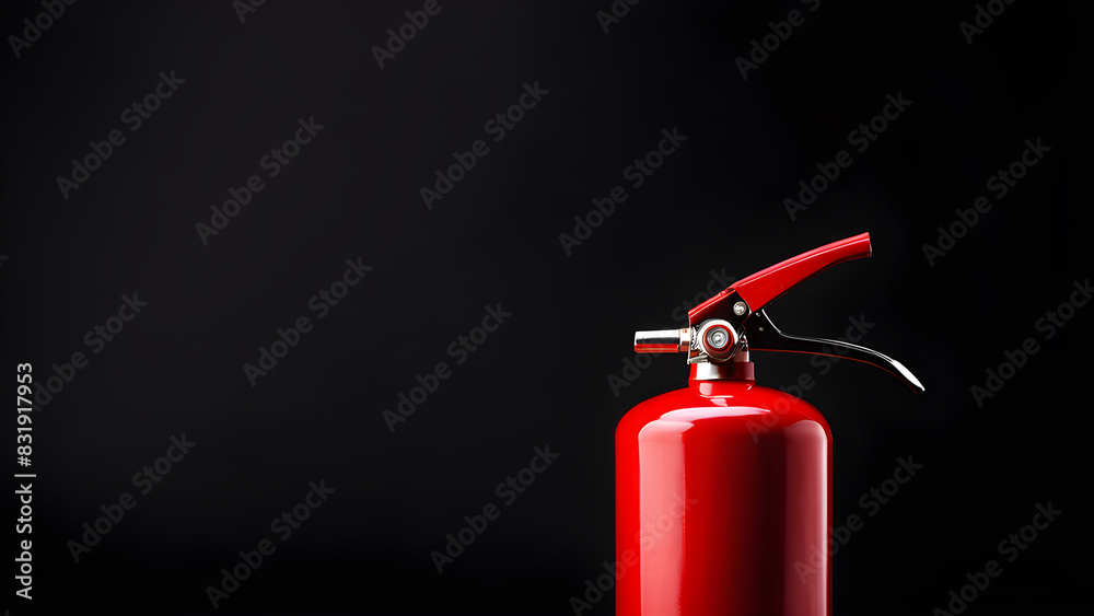 a red fire extinguisher is on a black background. a red fire extinguisher is on a black background.