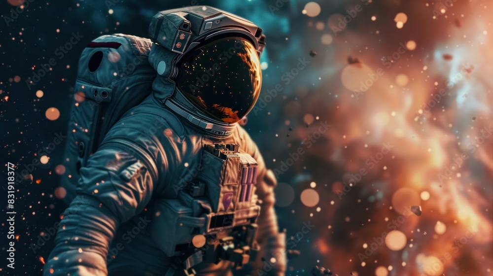 Fototapeta premium Astronaut in a spacesuit in space, spacewalk, above the surface of the earth.
