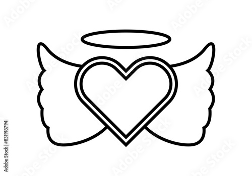 Icono negro de corazón con alas de ángel y corona.