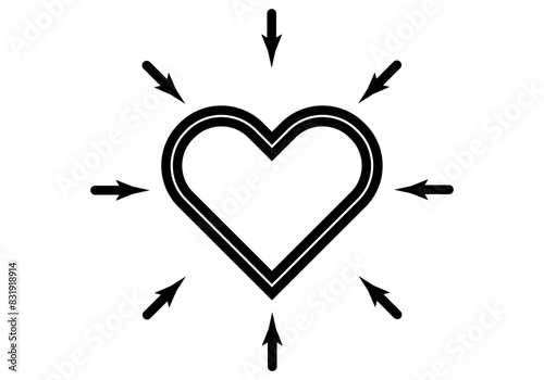 Icono negro de corazón rodeado de flechas representando la generosidad