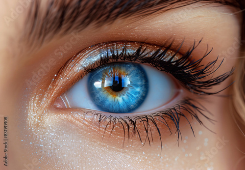 Beautiful blue female eye close-up.