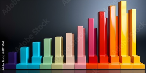 3D growth chart with ascending colored bars on solid background. Concept 3D Design  Growth Chart  Colored Bars  Solid Background  Ascending Trend