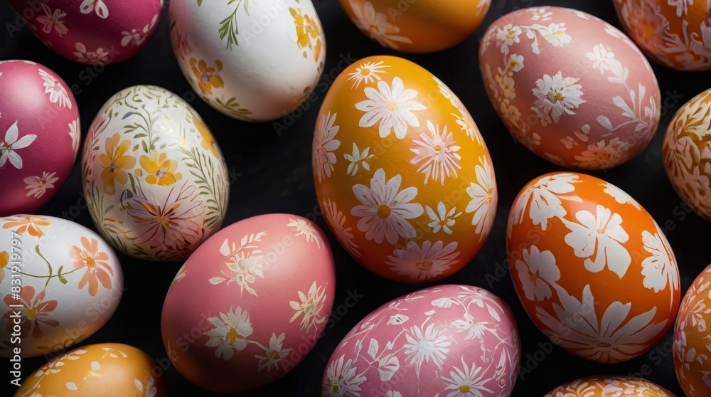 Patterned Easter eggs, perfect for party backdrops or event decorations. Easter banner, background or pattern of colorful eggs Patterned Easter eggs, perfect for party backdrops or event decorations. Easter banner, background or pattern of colorful eggs