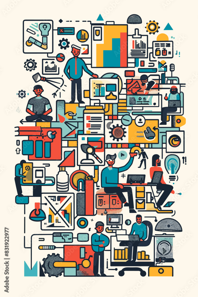 Job fulfillment and employee engagement elements, vector collection set. Labeled items with workplace motivation, job satisfaction, and team collaboration illustration.