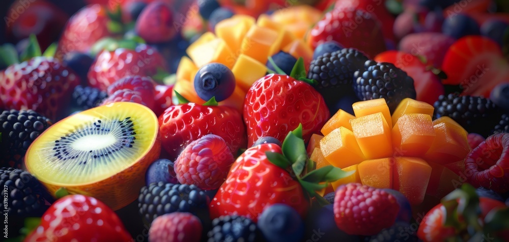 Produce a striking image of a bio-engineered fruit with vibrant colors and intricate details, suitable for a food magazine cover Utilize photorealistic digital techniques Produce a striking image of a bio-engineered fruit with vibrant colors and intricate details, suitable for a food magazine cover Utilize photorealistic digital techniques