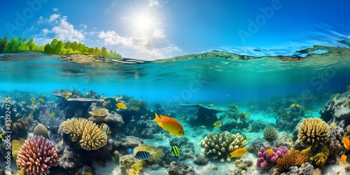 Vibrant coral reef showcases marine life emphasizing ocean conservation for Earth Day. Concept Ocean Conservation  Coral Reef  Marine Life  Earth Day  Vibrant Colors