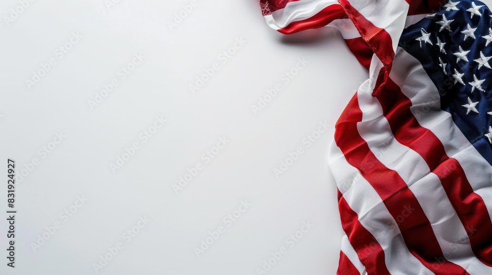 American flag on white background space for text