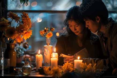 Charming Family Gathering with Books and Soft Candle Glow photo