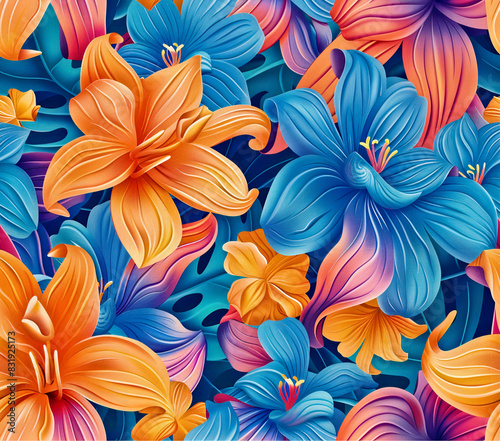 Surreal Bloom: Design a 3D vibrant flower pattern inspired by the surrealist art style. Incorporate dreamlike elements, such as floating petals, melting stems, and otherworldly colors