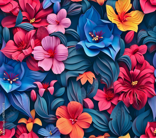 Surreal Bloom  Design a 3D vibrant flower pattern inspired by the surrealist art style. Incorporate dreamlike elements  such as floating petals  melting stems  and otherworldly colors