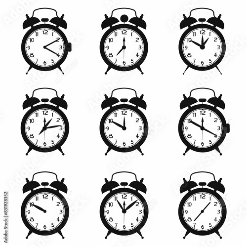 Timer Time Alarm clock isolated vector silhouette icons on a white backdrop