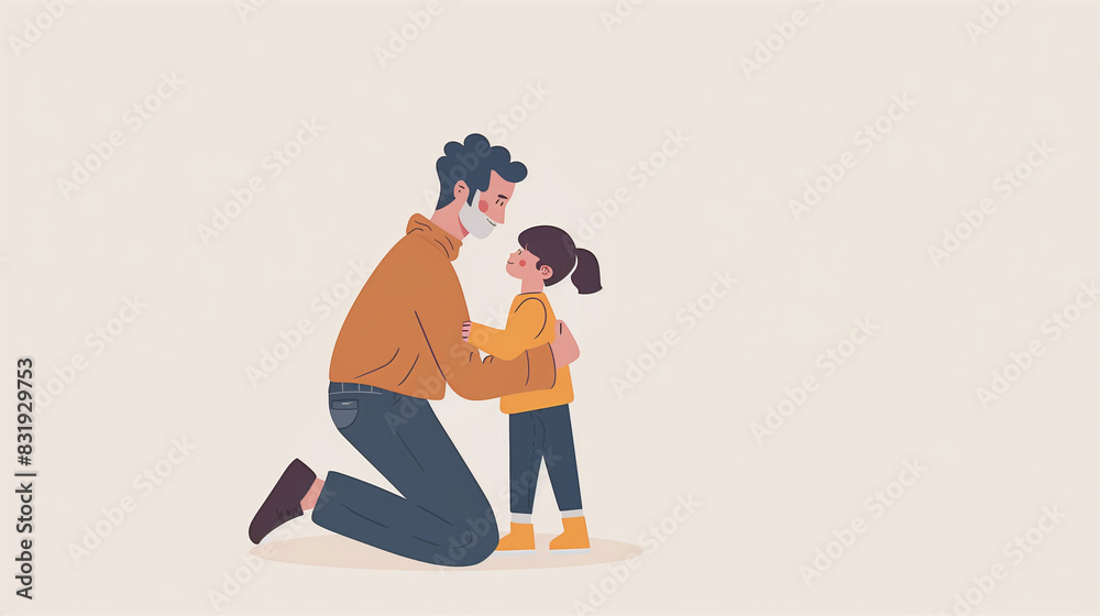 An elegant Father's Day illustration depicting a father and child sharing a special moment, isolated on a minimalist mockup background, with plenty of text space. An elegant Father's Day illustration depicting a father and child sharing a special moment, isolated on a minimalist mockup background, with plenty of text space.