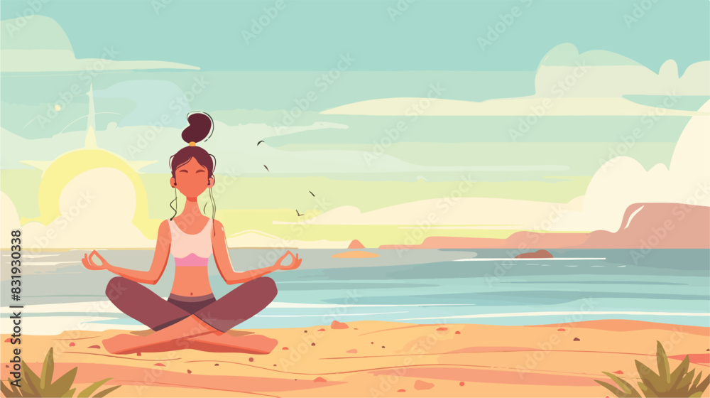 Woman meditating concept. Girl sits in lotus position
