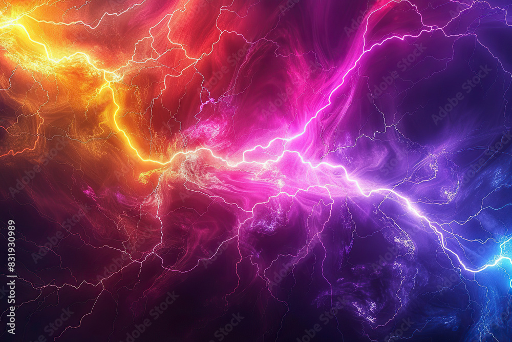 Generative ai on theme of scary bright electric lightning bolt with branches in the night dark sky Generative ai on theme of scary bright electric lightning bolt with branches in the night dark sky