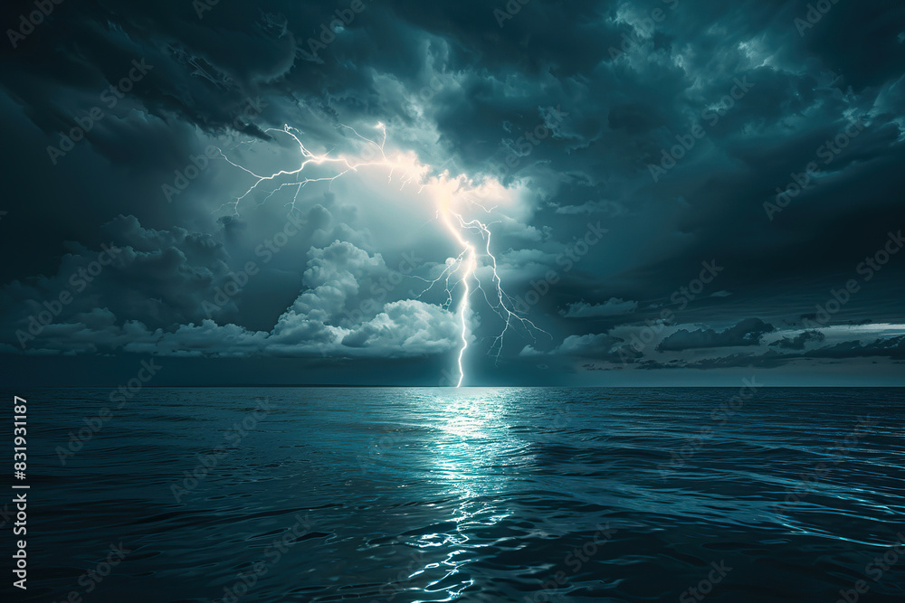 Generative ai on theme of scary bright electric lightning bolt with branches in the night dark sky Generative ai on theme of scary bright electric lightning bolt with branches in the night dark sky