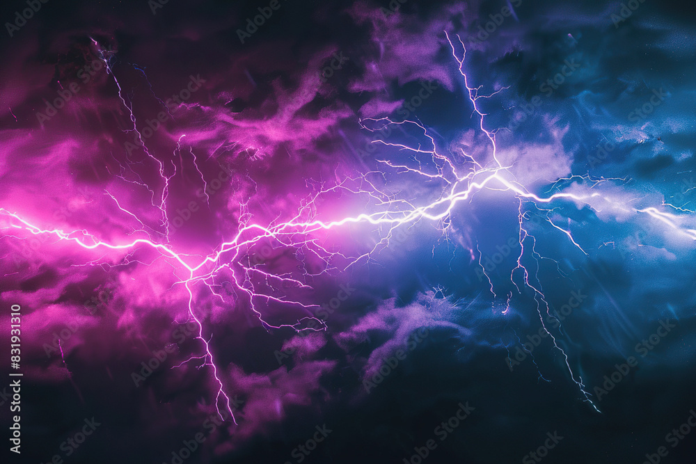 Generative ai on theme of scary bright electric lightning bolt with branches in the night dark sky Generative ai on theme of scary bright electric lightning bolt with branches in the night dark sky