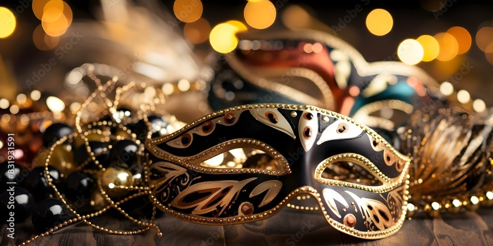Closeup view of New Years Eve party favors including noisemakers and masks. Concept New Years Eve Party, Party Favors, Noisemakers, Masks, Closeup View Closeup view of New Years Eve party favors including noisemakers and masks. Concept New Years Eve Party, Party Favors, Noisemakers, Masks, Closeup View