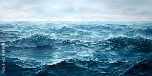 Serene Ocean: A Peaceful Oil Painting of Vast Water and Gentle Waves. Concept Oil Painting, Ocean, Serene, Peaceful, Gentle Waves